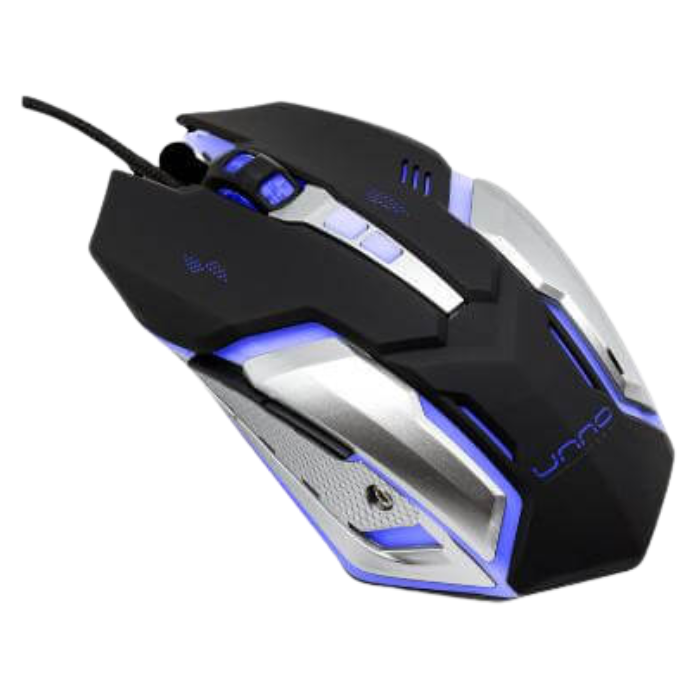 Mouse Gamer Alámbrico Unno Tekno Brave Óptico 2400DPI negro con gris