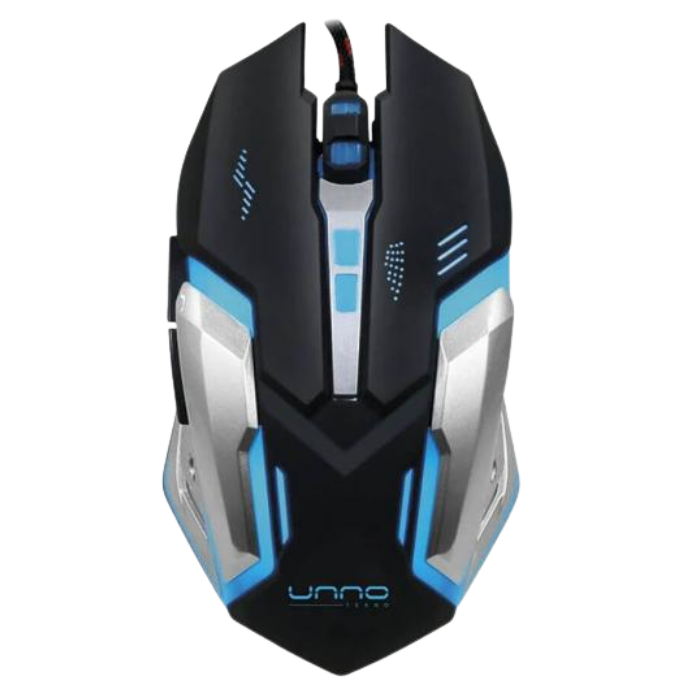 Mouse Gamer Alámbrico Unno Tekno Brave Óptico 2400DPI negro con gris - Imagen 2