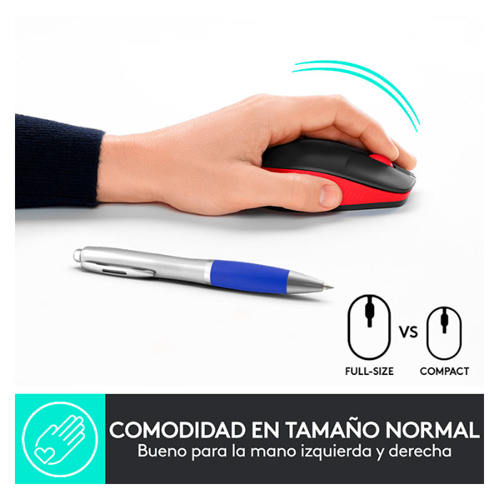 Mouse Inalámbrico Logitech M190 1000DPI Negro/Rojo - Imagen 2