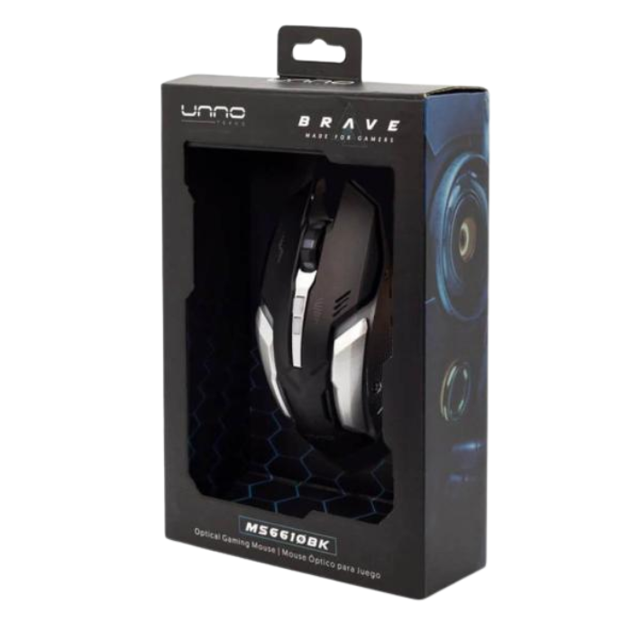 Mouse Gamer Alámbrico Unno Tekno Brave Óptico 2400DPI negro con gris - Imagen 3