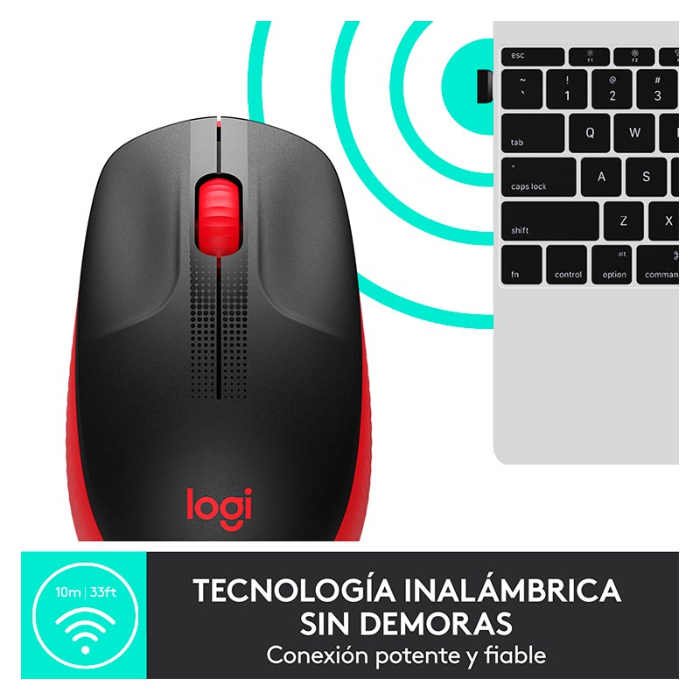 Mouse Inalámbrico Logitech M190 1000DPI Negro/Rojo - Imagen 3