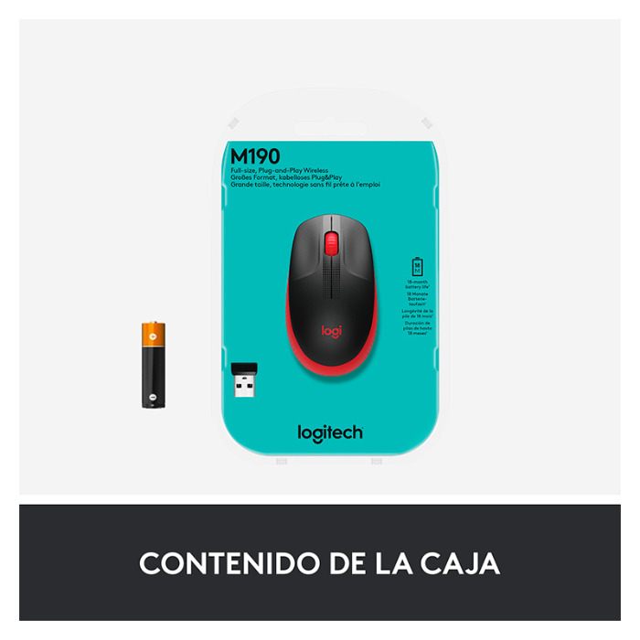 Mouse Inalámbrico Logitech M190 1000DPI Negro/Rojo - Imagen 6