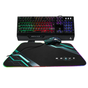 Teclado y mouse gaming alámbrico Unno Tekno Brave Negro USB Inglés + Mousepad