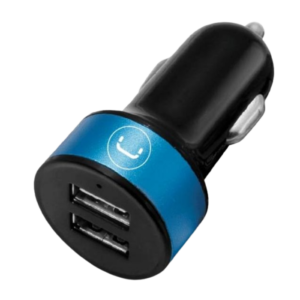 Cargador para carro dual Unno Tekno PW5002BK USB-A 2.1A negro celeste