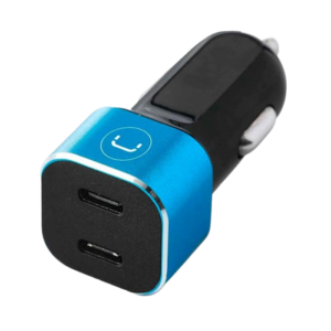 Cargador para carro dual Unno Tekno PW5027BK USB-C 40W negro y celeste